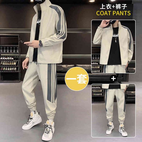 

tracksuit 2021 men's spring and autumn sportswear jacket two-piece set trend one with handsome fashion brand leisure suit, Gray