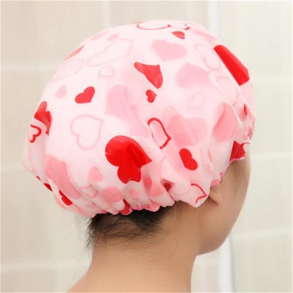 

cute printing elastic shower caps thick women waterproof cap for ladies girl hat hair bath spa high quality