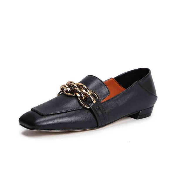 

2021 summer small square head thick heel net red metal buckle comfortable daily versatile leather sho office banquet, Black