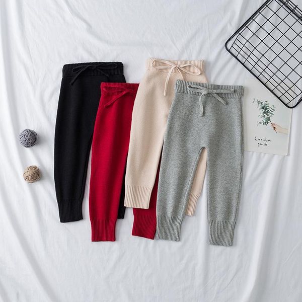 

trousers wlg kids boys girls pant fall winter knitted solid beige red gray black pants baby warm casual, Blue