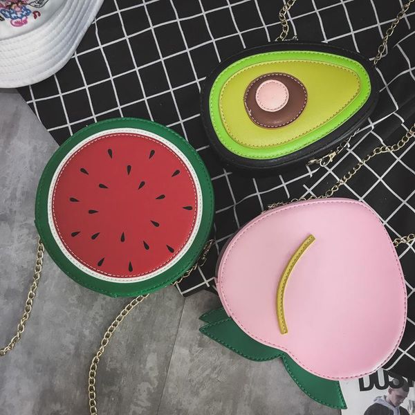 

female bag pu leather women cute fruit packet chain shoulder messenger watermelon kiwi peach evening bags