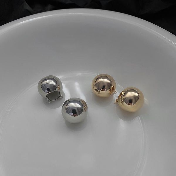 

hoop & huggie vsnow minimalist metal round ball earings for women girls french fashion gold silver color party jewelry pendientes, Golden;silver