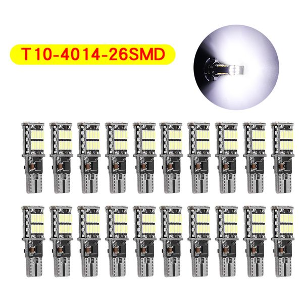 

20pcs/lot highlight t10 w5w 4014 26smd car decoding led canbus bulbs error side marker license plate lights