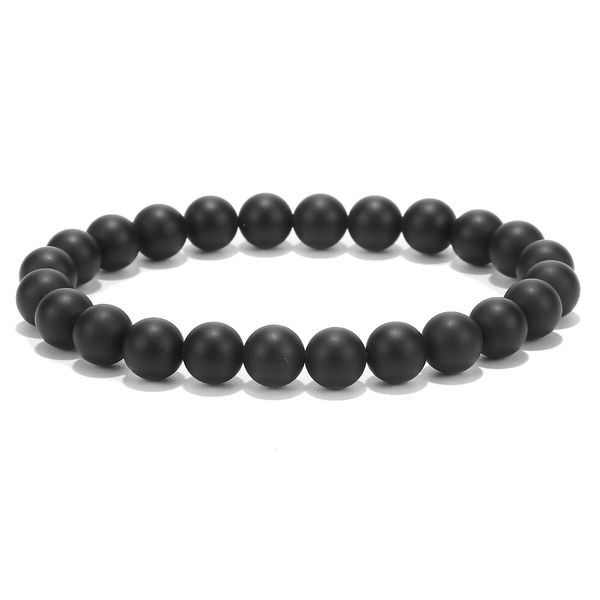

bracelet frosted stone 8mm matte black agate elastic jewelry, Golden;silver