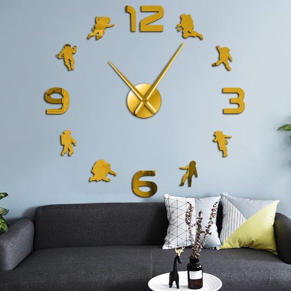 

wall art frameless astronautacrylic mirror effect modern clock outer space kids room decor spacemen sticker watch clocks