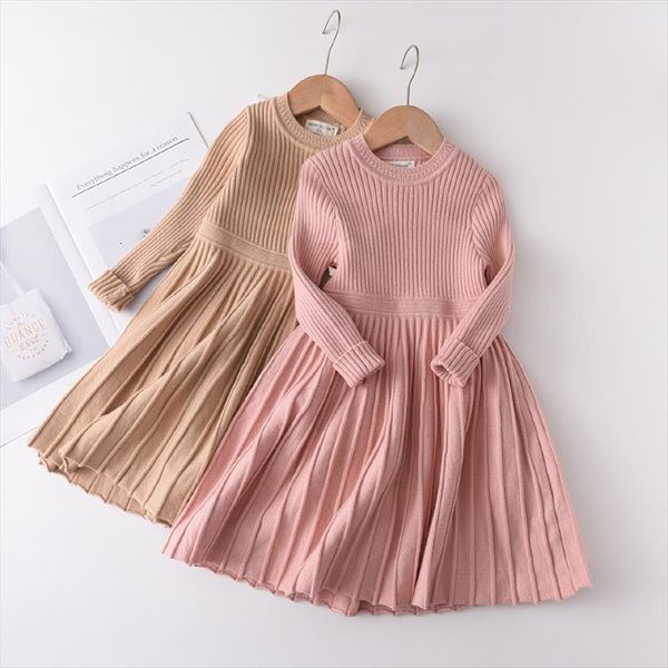 

menoea kids solid color dresses winter style girls long sleeve sweater children o neck dress costume princess clothes, Blue