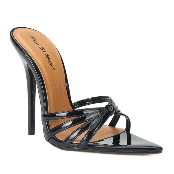 

sandals sandalias mujer 2021 women's ladies pumps fashion patent leather slip on 13cm thin high heels pointed toe party women shoes red, Black