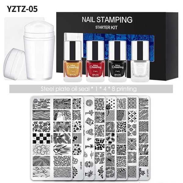 

nail art kits 14pcs/set stamping plates with silicone clear stamper scraper 7ml polish flowers geometry printing