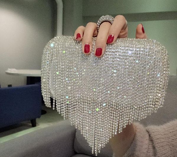 

evening bags 2021 tassel rhinestone finger ring diamonds wedding handbags women day clutch mini purse bag with chain 3 color
