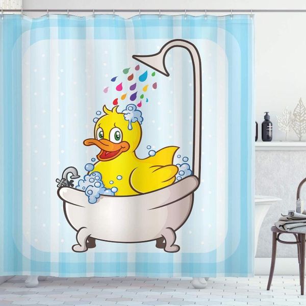 

shower curtains duck curtain, cartoon character bath color drop background point, cloth fabric bathroom decoration suit with hook