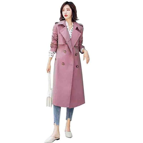 

women's trench coats 2021 spring slim long coat women vintage classic double breasted belt casual windbreaker overcoat, Tan;black