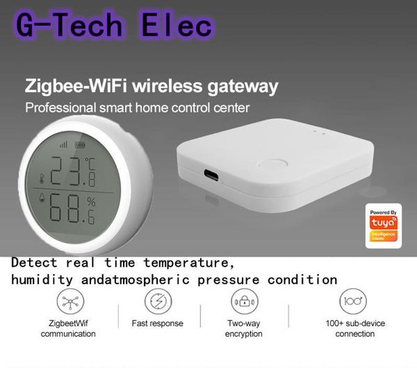 

smart home control zigbee temperature and humidity sensor with lcd screen display working tuya gateway battery powered life