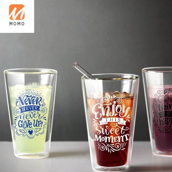 

double layer glass cup cold-resistant heat-resistant personality simple totem coffee mug milk tea couple's cups storage bottles & jars