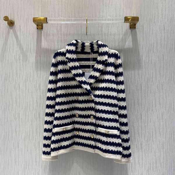 

women's sweaters luxury design premium cashmere striped double breasted gold metal button cardigan 9aah, White;black