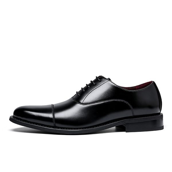 

2021men dress shoes oxfords style genuine leather low heel rubber spring fall europe and america popular gentry three splice, Black