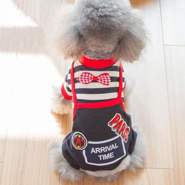 

dog apparel striped bowknot labeled pet bib pants thick clothes puppy fall winter four-legged clothing teddy dogs supplies vestiti cane