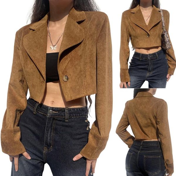 

women's jackets women\u2021s casual long sleeve button cardigan fashion solid color corduroy lapel short style jacket, Black;brown