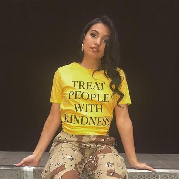 

treat people with kindness men mens femme fashion letter printed yellow tee feminist tumblr graphic tees, White;black