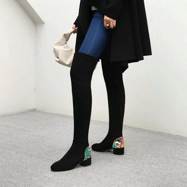 

boots thigh high for tall women 4cm heels shoes nightclub party platform over the knee stretch winter, Black