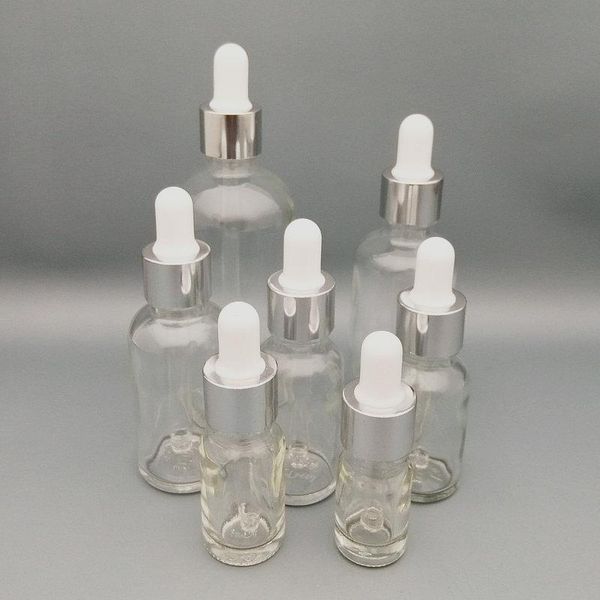 

lab supplies 10pcs 5ml to 100ml clear glass essential oil pipette vial dropper bottle with silver screw cap for experiment