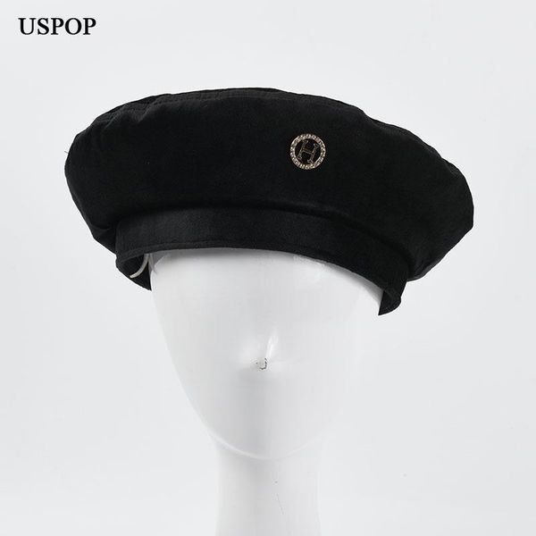 

berets uspop 2021 winter velvet women diamond letter h beret, Blue;gray