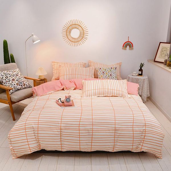 

bedding sets 3/4 pieces pink stripes pattern duvet cover set home textile comforter bed sheets and pillowcases for kids