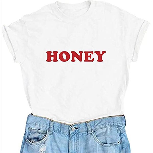 

honey letter summer womens fashion men t shirt o neck short sleeve simple casual, White;black