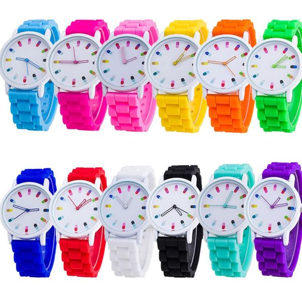 

wristwatches 2021 cor selvagem silicone dial puro fundo branco moda casual das mulheres pin fivela de aco inoxidavel relogio rodada, Slivery;brown