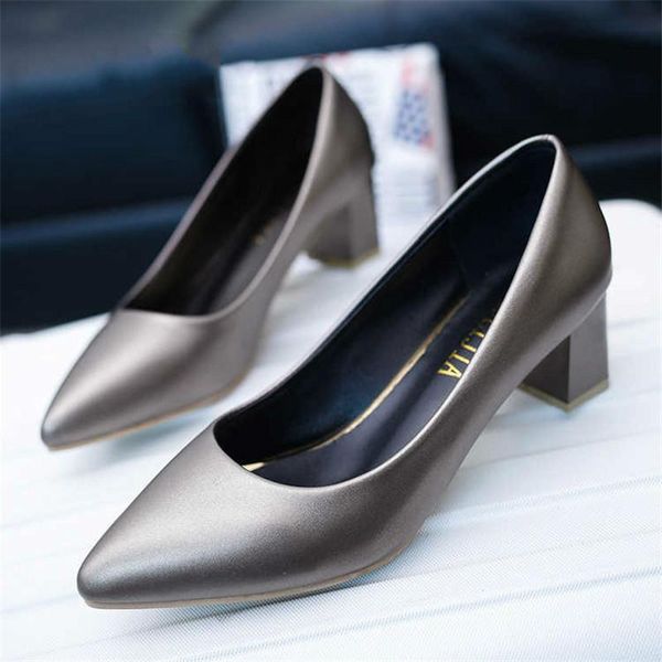 

dress shoes pointed toe soft leather square heel 5 cm high heels pumps women 2021 simple office comfortable wild shallow female shoes7, Black