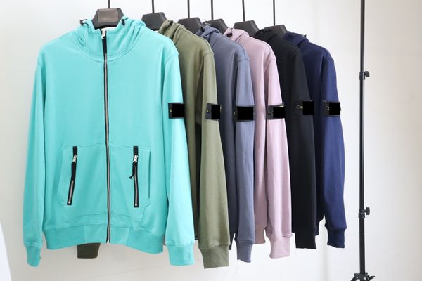 

designer men's hoodies stone spring autumn oney 21fw long-sleeved hooded cardigan solid color basic sweater couple outfit sweatshirts, Black