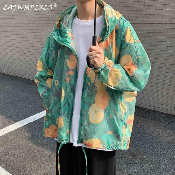 

men's jackets summer sun protection man jacket casual thin coat with hoodie multicolor print zipper windbreakers, Black;brown