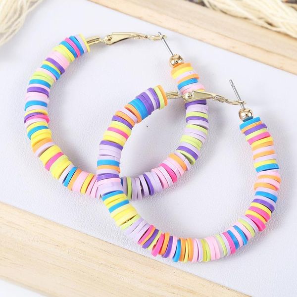 

hoop & huggie bohemian circle earrings for women multicolor round polymer clay cute earring 2021 fashion jewerly am3111, Golden;silver