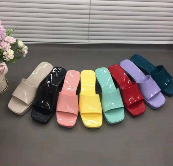 

2021 new women's thick heel sandals, fashionable designer slippers, a variety of candy colors available, with packaging, Black