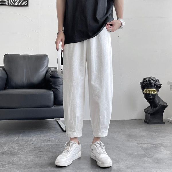 

men's pants summer casual fashion black white straight leg men streetwear korean loose elastic waist harem mens