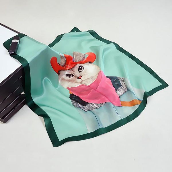 

scarves 100% silk scarf women neck hair band foulard square small headband fashion print neckerchief bandana 53cm fj465, Blue;gray