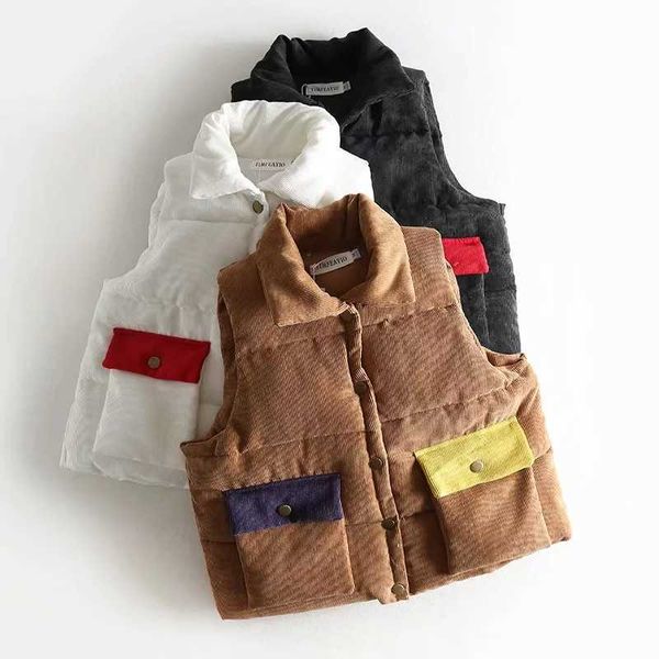

cotton padded women's windproof warm waistcoat autumn winter loose corduroy vest stand collar single-breasted pocket jacket 210531, Black;white