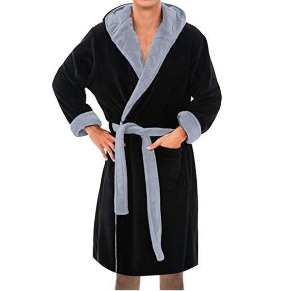 

men's sleepwear winter thermal long bathrobe lovers warm lengthened plush shawl kimono bath robe sleeved nightgowns home clothes, Black;brown