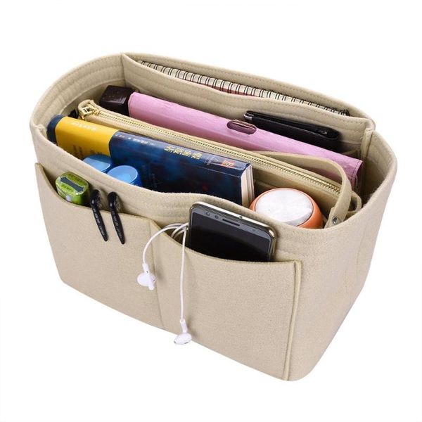 

women make up organizer insert bag high capacity for handbag felt cosmetic bags fit various brand s/m/l storage