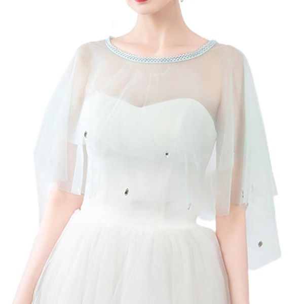 

scarves capelets for women tulle shawl transparent wraps shrug strapless evening dress shoulder cover up lace neck trim, Blue;gray