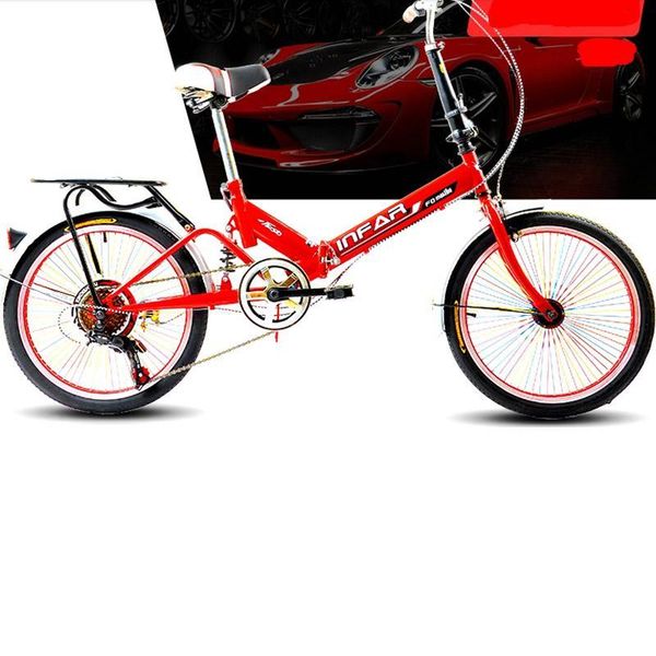 

20-inch variable speed absorber bicycle folding ultra-portable bike front wheel v brake rear axle brake red