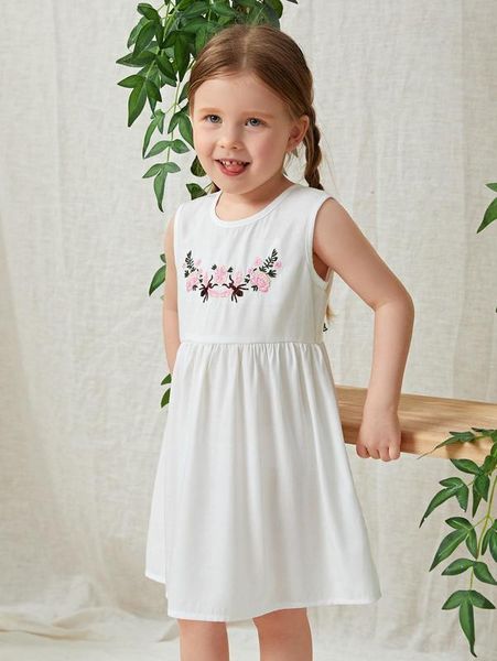 

toddler girls sleeveless floral embroidery dress she, Red;yellow