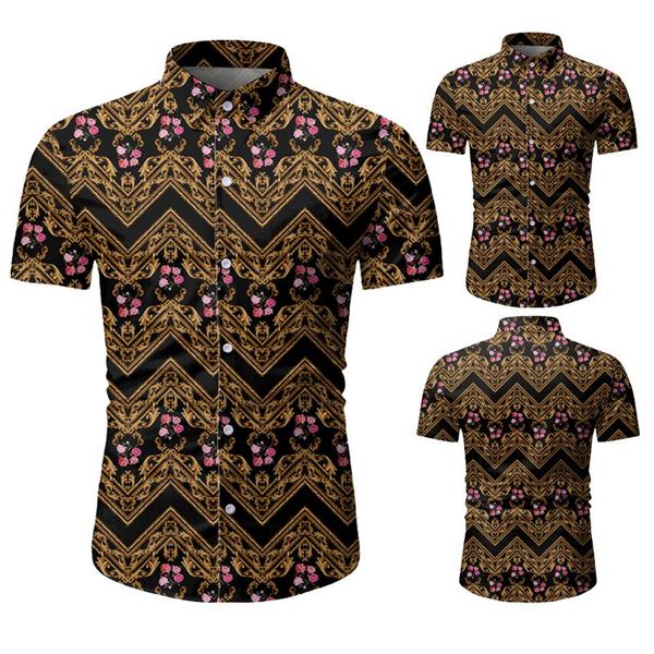 

summer printed short-sleeved shirt men's shirts digital flower vacation beach wear for men ng casual, White;black