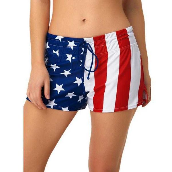 

shorts summer 2021 women's printed star stripe casual, White;black