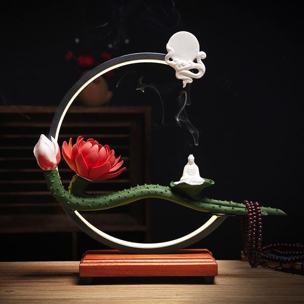 

fragrance lamps lotus backflow incense burner buddha vintage zen ceramic aroma diffuser incensario waterfall indoor eb5xl