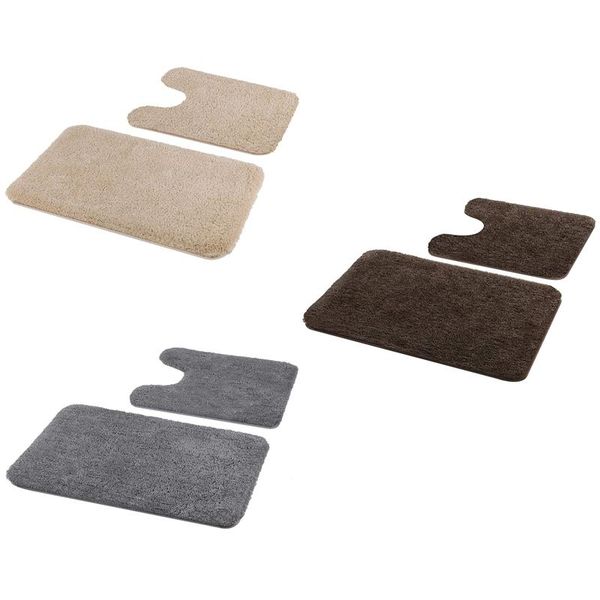 

bathroom rugs set 2 pieces - shaggy soft bath mat & u-shaped toilet rug, non-slip machine wash/dry absorbent mats