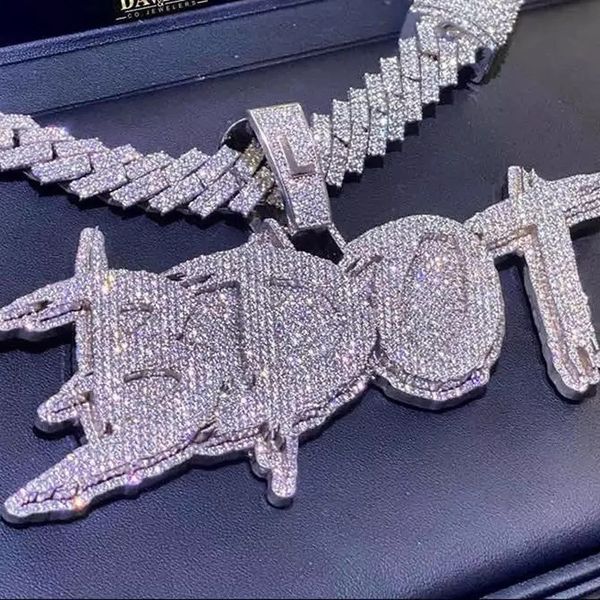 

trendy gold plated bling iced out cz diy custom name letter necklace with 3mm 24inch rope chain for men women, Silver