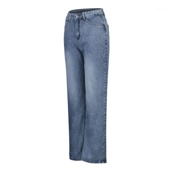 

women's fashion high waist jeans loose wide leg casual everyday two-tone gradient stitching straight-leg, Blue