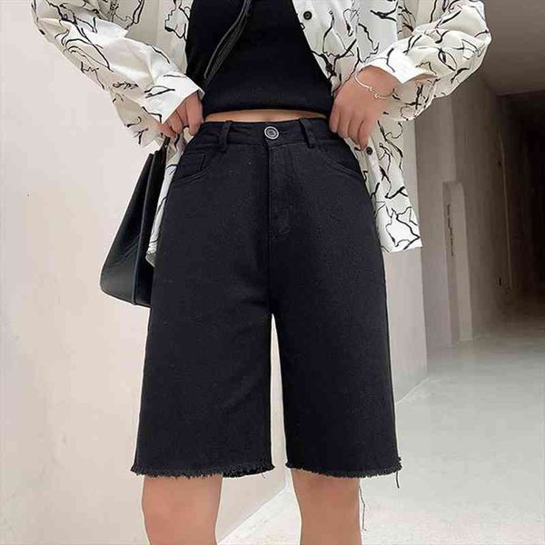 

summer retro jeans women shorts high waist knee length denim long school girls ladies harajuku bermuda streetwear, White;black