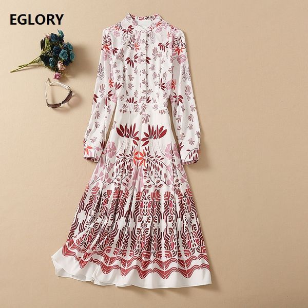 

dresses autumn fashion print designer women abstract print patterns long sleeve mid-calf length pleated, Black;gray
