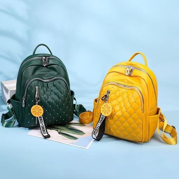 

outdoor bags 2021 spring style pu handbag zipper beaded bracelet soft surface small backpack bagpack back pack